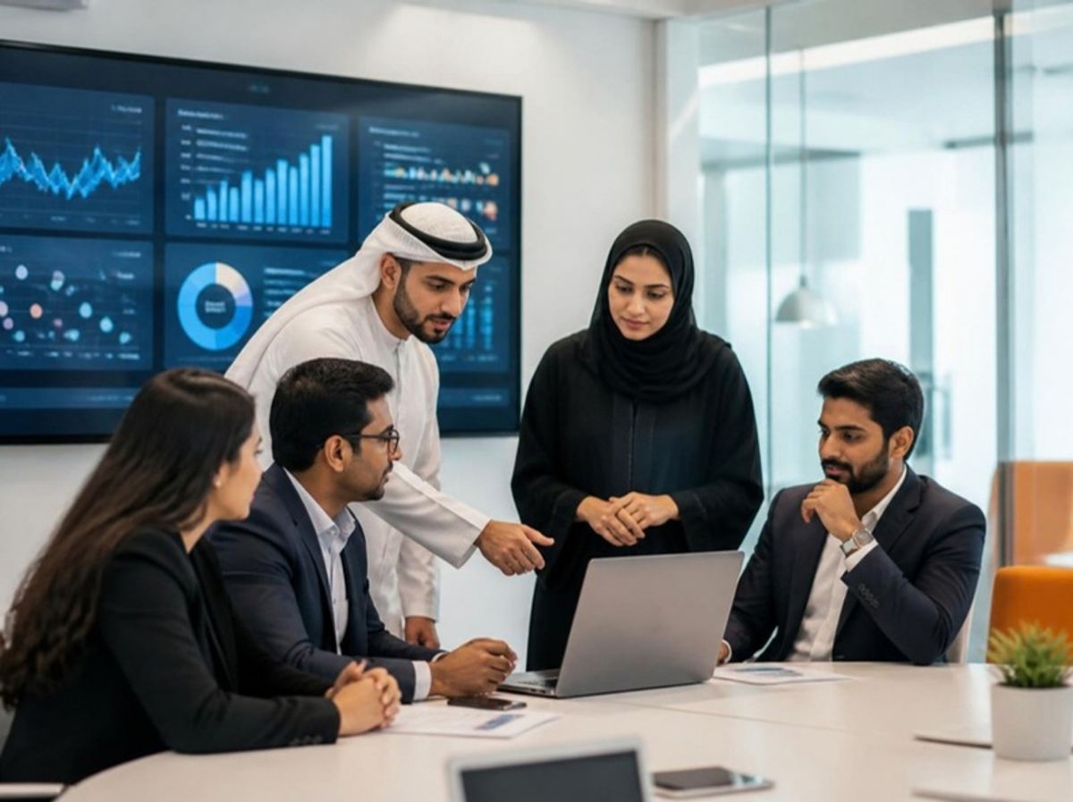 Datawise consultants discussing data dashboards with colleagues