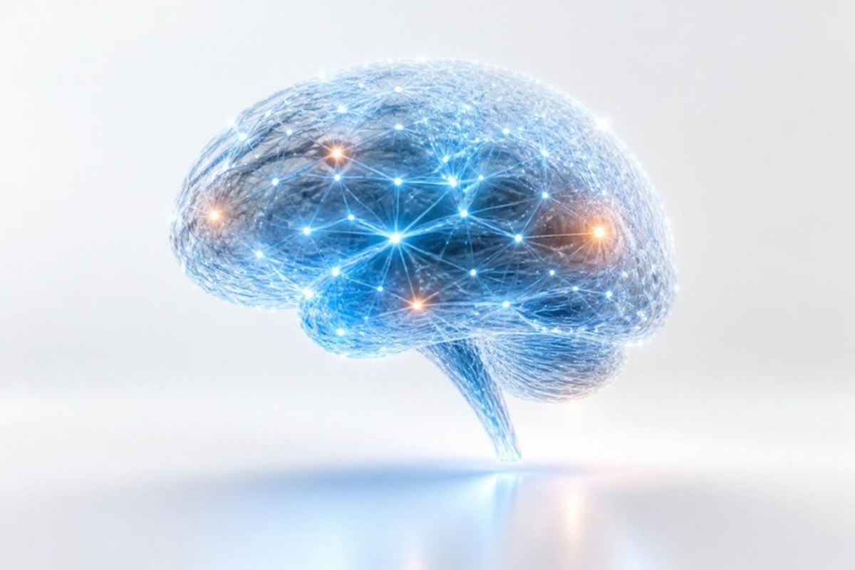 Glowing neural network brain representing enterprise artificial intelligence