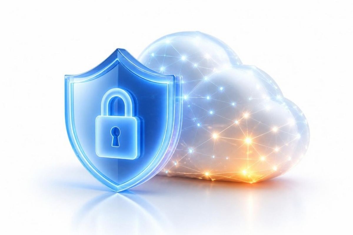 Shield and padlock protecting a cloud